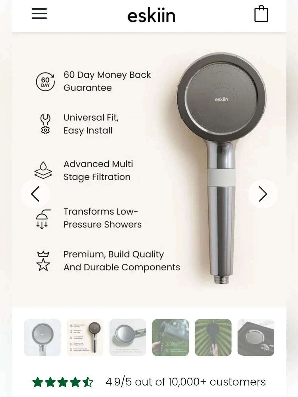 ESKIIN Filtered Handheld Showerhead *NEW* Brushed Nickel